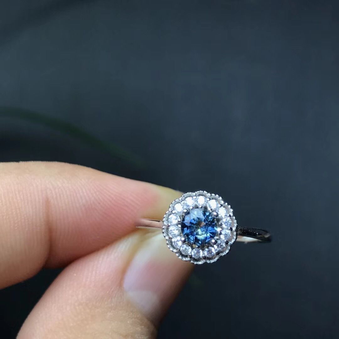 Simple new shop owner recommended natural sapphire ring ladies living adjustable 925 silver