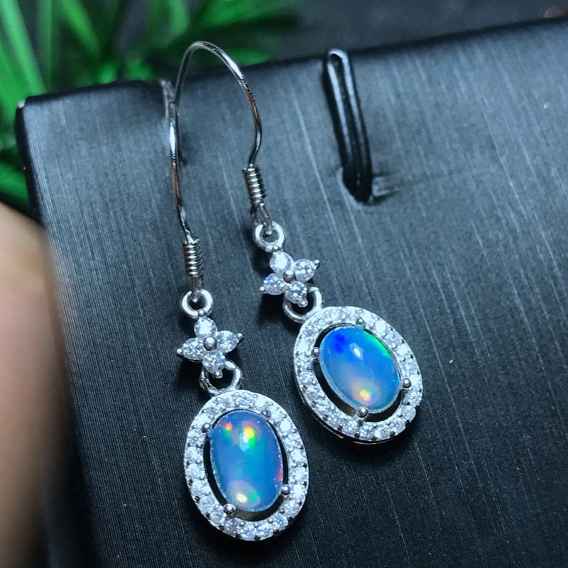 Real photo 925 silver inlaid natural opal earrings wholesale entity take goods