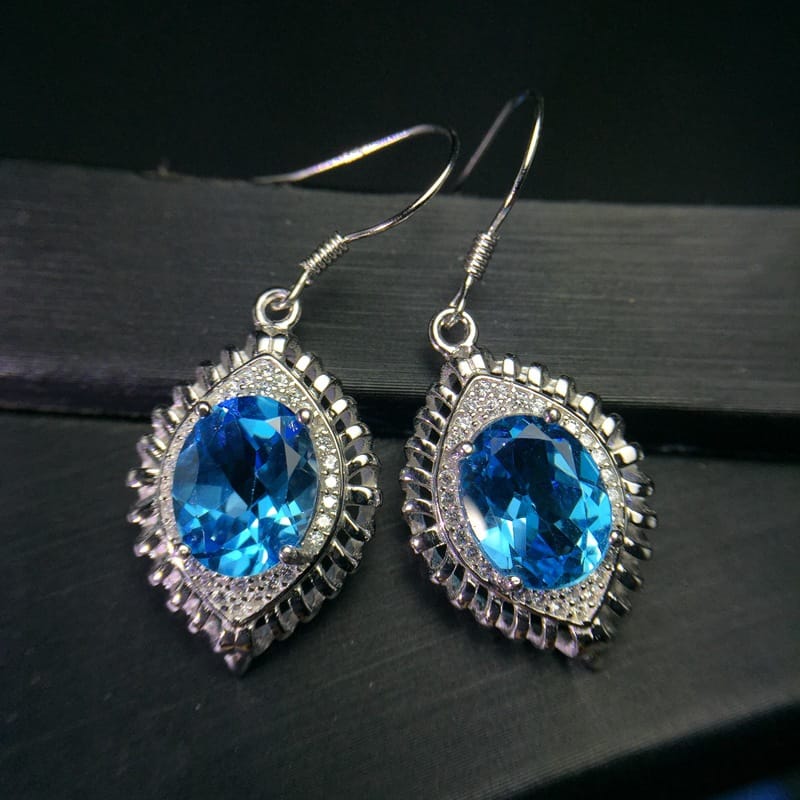 Silver Large Grain Topaz Earrings Single Main Stone 4 karat Beautiful Atmospheric 925 Sterling Silver Inlay