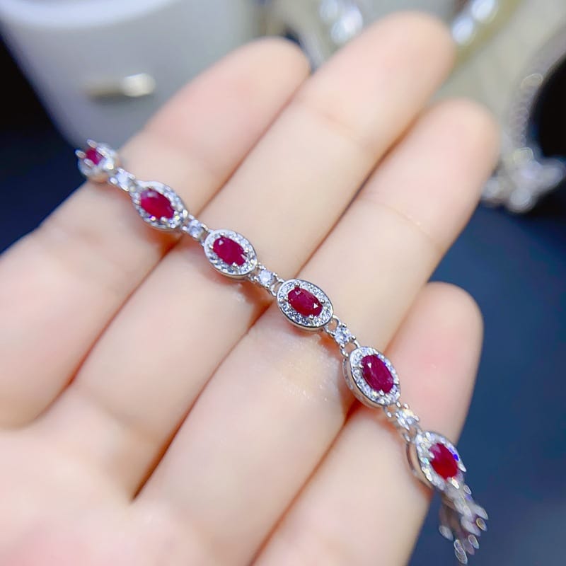 Fresh and beautiful DIY natural old baked ruby bracelet 3*5mm925 silver fast hand Live supply wholesale