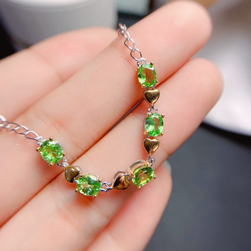 Natural Shafrei Garnet Bracelet Girl Bracelet 925 Silver Fresh Green Exquisite Color Treasure Wholesale