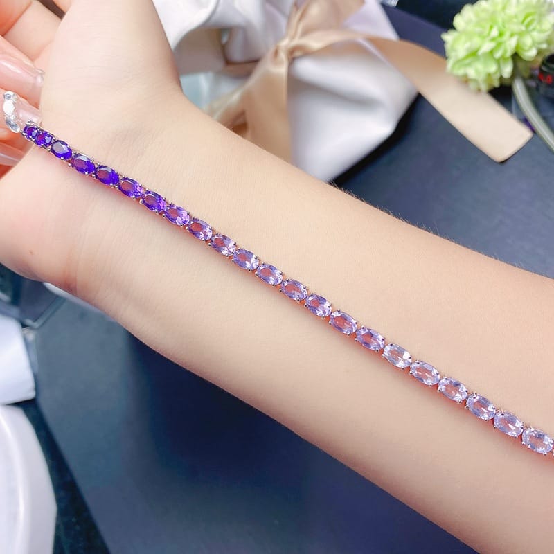 New fresh natural amethyst bracelet 925 silver wholesale 4 * 6mm TikTok live broadcast checked