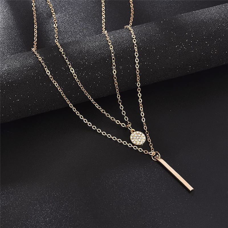 Cross-border Geometric Long Flash Diamond Round Double-layer Necklace Women's Simple Style Fashion Diamond Clavicle Chain Neck Chain Fashion