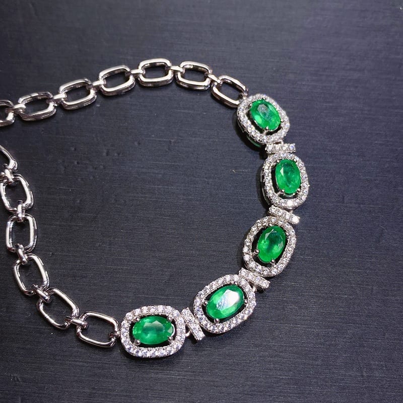 Emerald women's bracelet 925 silver inlaid natural emerald bracelet women's chain live supply wholesale