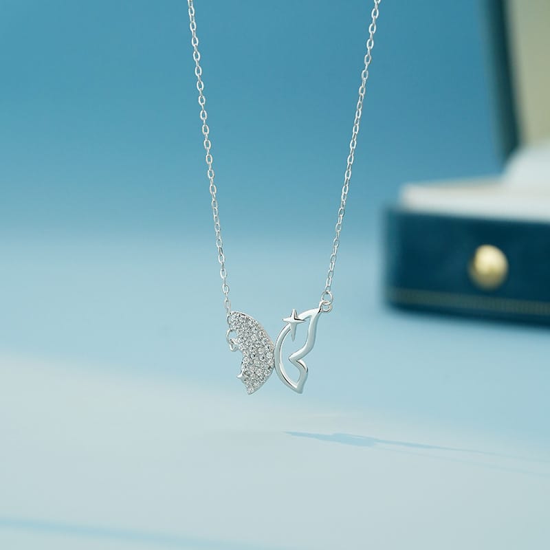 S999 Silver High-grade Butterfly Necklace Women's Niche Simple Elegant Instagram Style Light Luxury Clavicle Chain 