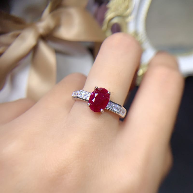 Old burn natural ruby 6*8mm ring live 925 silver fashion female ring trembles live supply batch