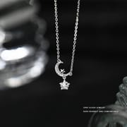 Aobao S999 pure silver exquisite light luxury high-grade star and moon necklace super shiny fashionable exquisite small niche clavicle chain