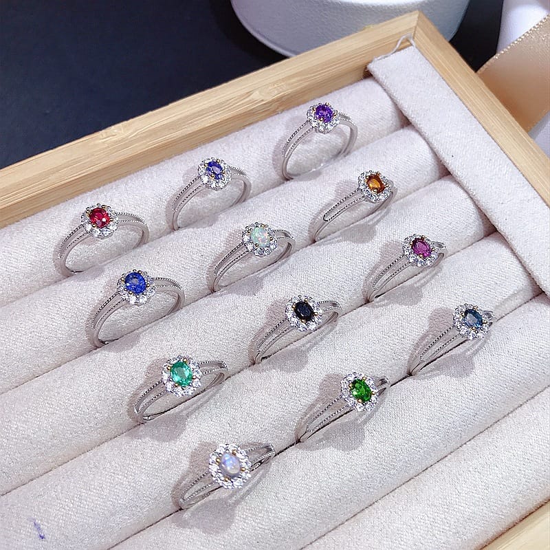 Natural Topaz Moonstone Tanzanite Women's Ring Processing Wholesale 925 Silver Women's Ring Live TikTok