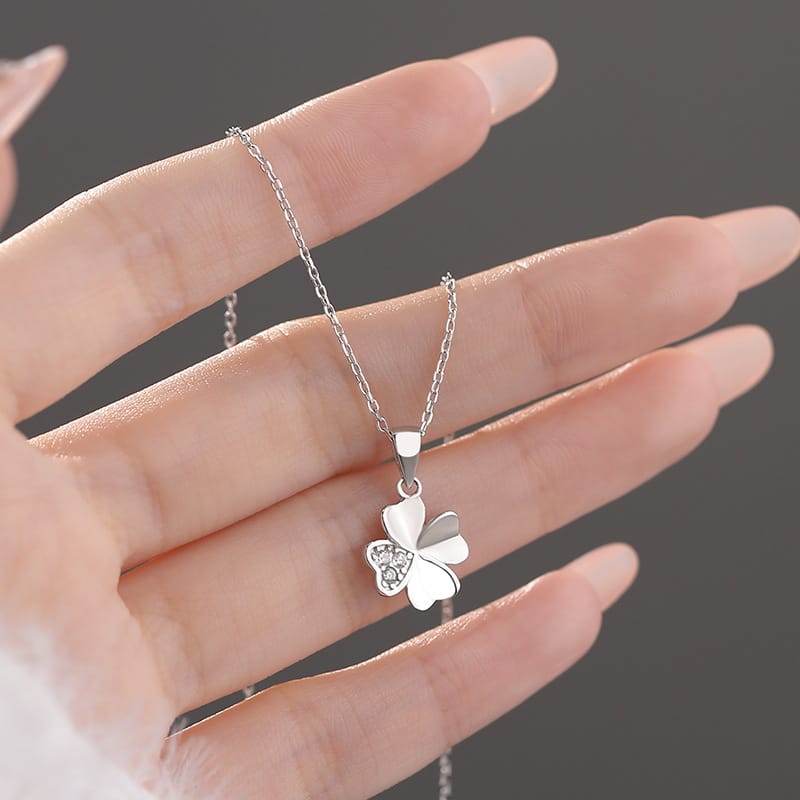 Abao 999 Pure Silver Light Luxury Four-Leaf Clover Necklace for Women, Korean Style, Simple Niche High-End Clavicle Chain Wholesale