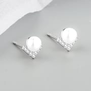 Natural Freshwater Pearl Earrings Retro Diamond-studded Small Chanel Style Elegant Letter V Design Sense Light Luxury Advanced Sense Earrings