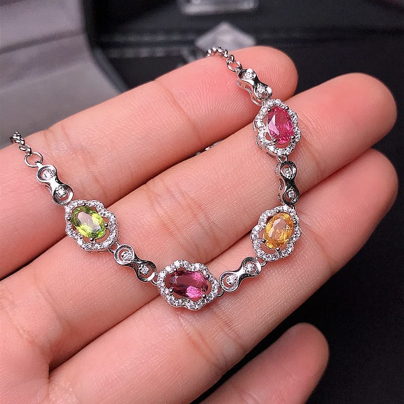 Natural tourmaline ladies Bracelet 925 silver inlaid tourmaline bracelet gift wholesale manufacturers do goods a generation of hair
