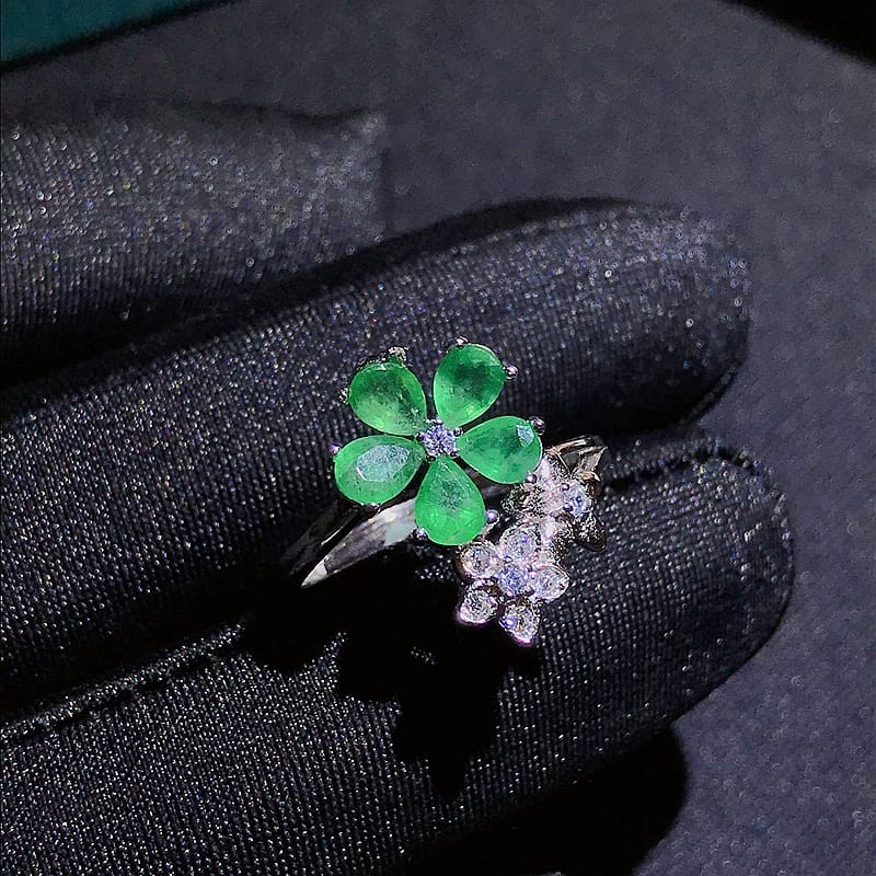 Natural emerald ring 925 silver inlaid Emerald women's ring gift for girlfriend support identification