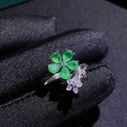 Natural emerald ring 925 silver inlaid Emerald women's ring gift for girlfriend support identification