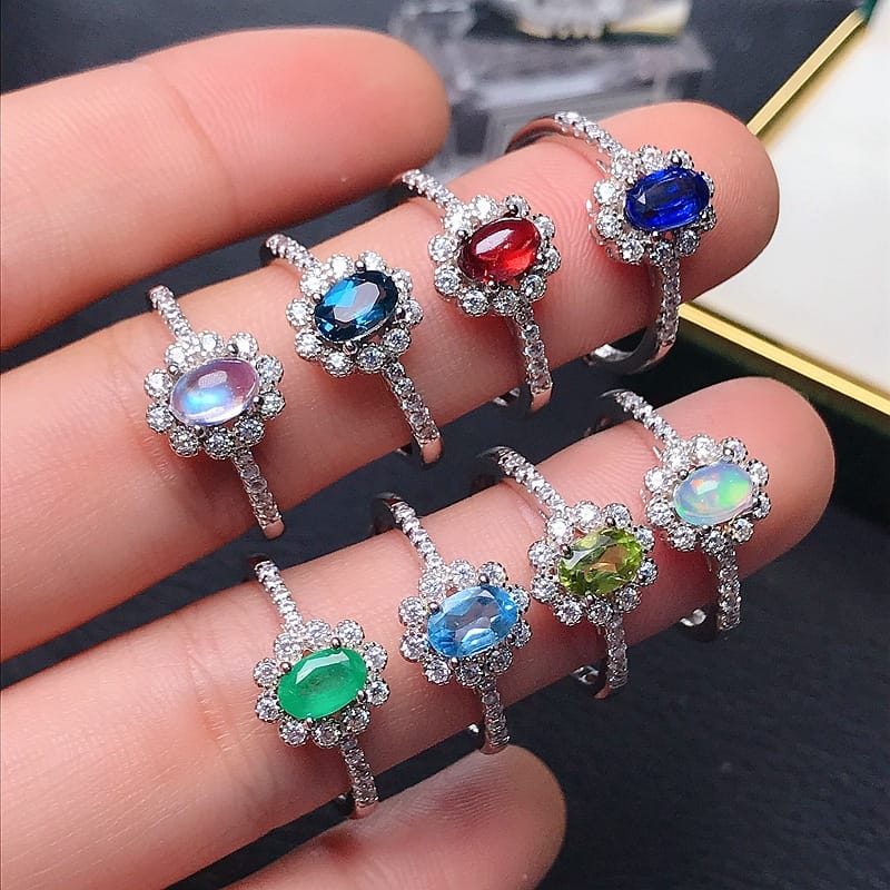 925 silver inlaid natural emerald, Opal Moonstone Topaz olivine Garnet wholesale