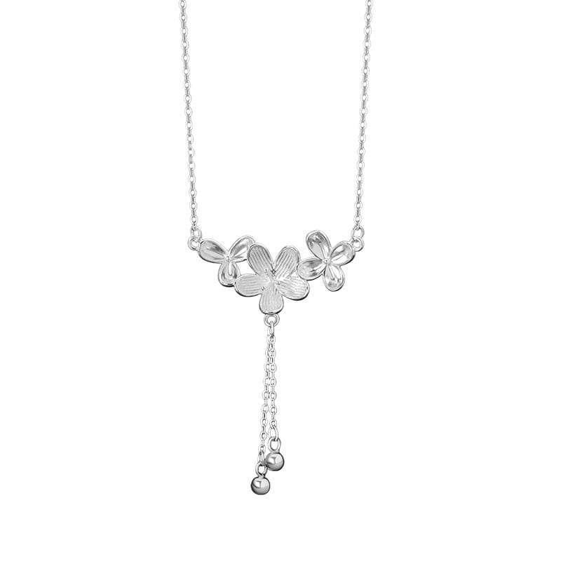 Po S999 Silver Flower Necklace Sweet Elegant All-match Korean Style Light Luxury Small Autumn and Winter Collarbone Chain for Hair