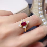 Fashion style natural laosaki Ruby women's ring S925 Silver live mouth 5 * 7mm beauty ring Live supply