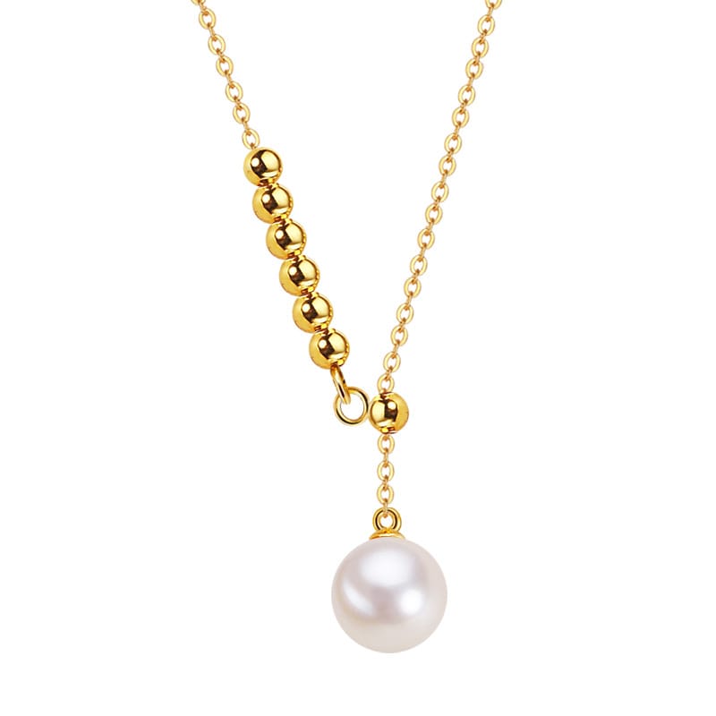 Jewelry 7mm round pearl S925 silver necklace Y chain pearl necklace clavicle chain freshwater pearl necklace