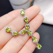 Fresh fashion natural olivine evening necklace 925 silver inlaid olivine women's clavicle necklace wholesale