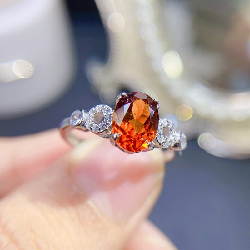 Natural Fanta Garnet Ring 925 Silver Women's Niche Exquisite Fashion High-end Sense
