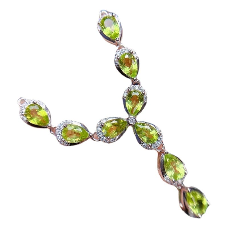 Fresh fashion natural peridot evening necklace 925 silver inlaid peridot women's clavicle necklace