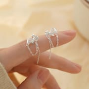 Po S999 Silver Bow Tassel Chain Earrings Fresh Pastoral Style Sweet Girl's All-match Earrings for Hair