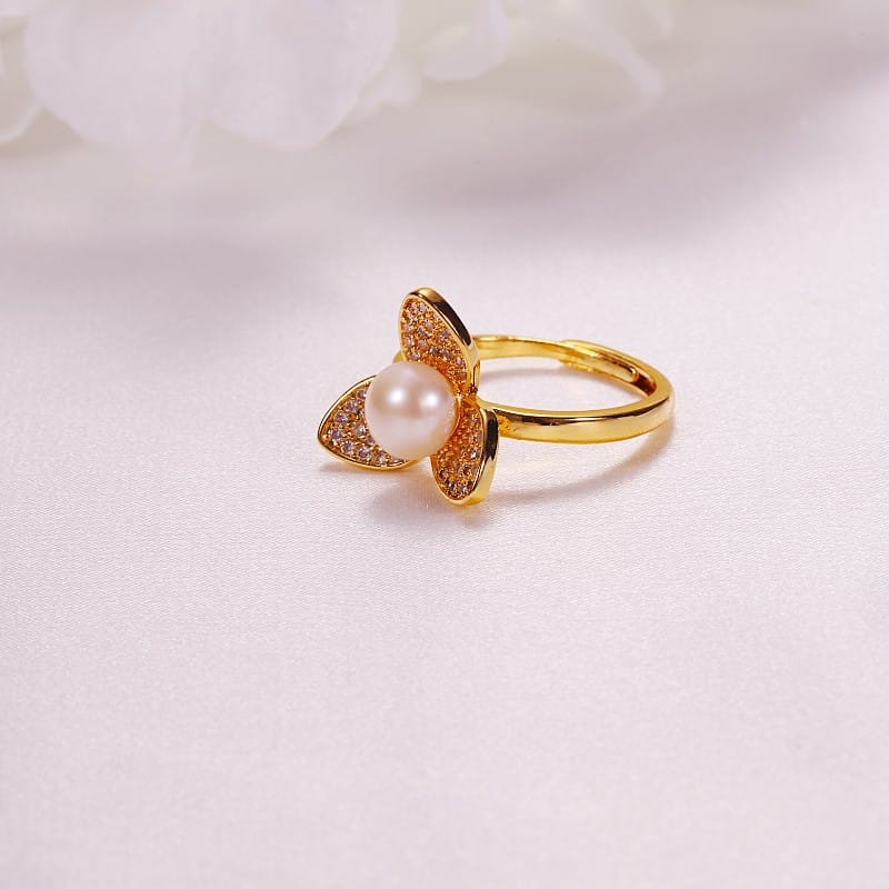 Pearl Jewelry Opening Adjustable Ring Real Gold Electroplated Micro-inlaid Zircon Freshwater Pearl Ring