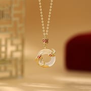 Po S999 Foot Silver Guofeng Koi Chalcedony Necklace Women's Chinese Retro Light Luxury Exquisite High-grade Necklace Hair