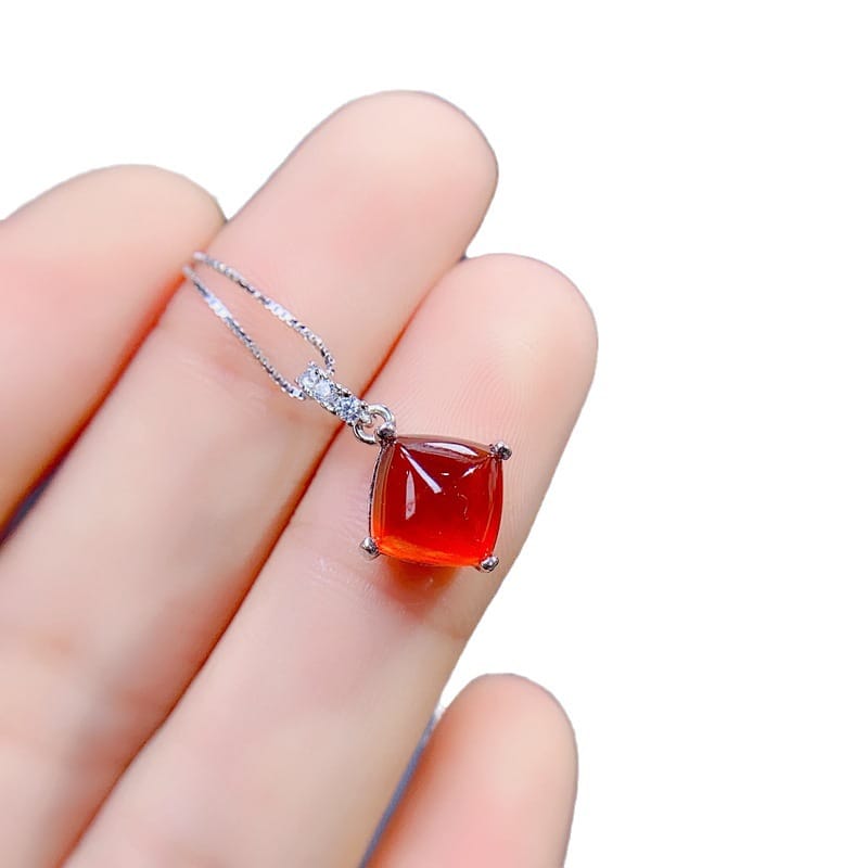 Fashion girls pendant GIY natural Tangta garnet necklace 925 silver 8*8mm Live supply