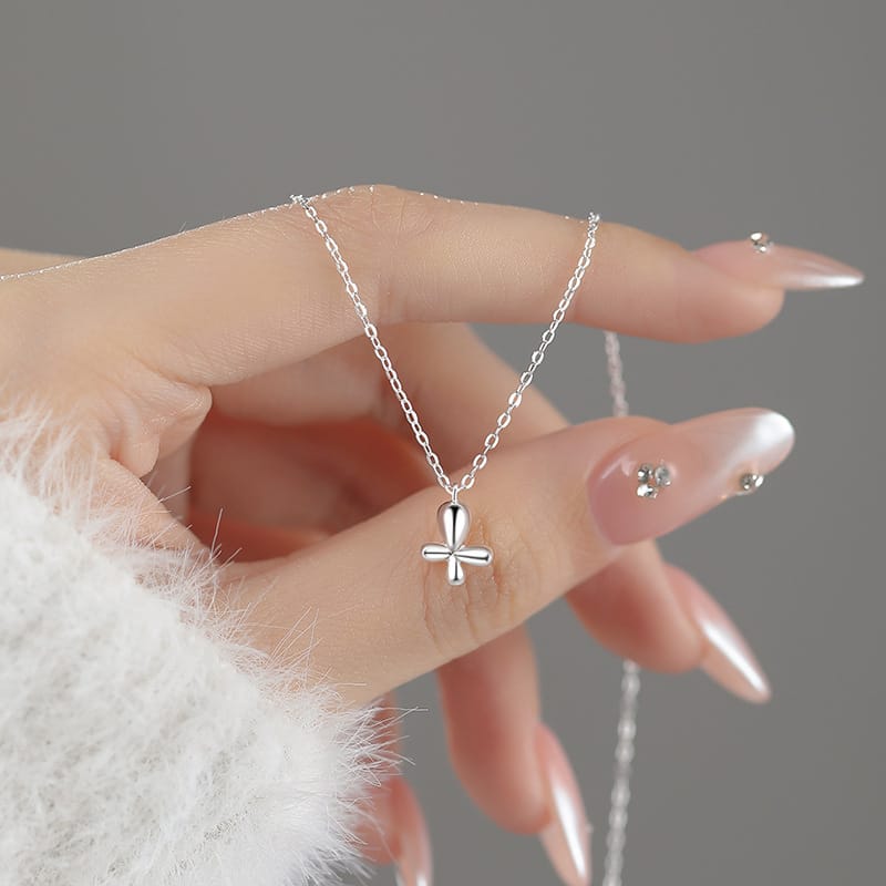 Po S999 Foot Silver Four-leaf Clover Necklace Simple Temperament Niche Advanced Sense Sweet Fresh Clavicle Chain for Hair