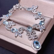 Natural Swiss Blue Topaz Chain Row 925 Silver Inlaid Swiss Blue Topaz Clavicle Necklace Women's Pendant