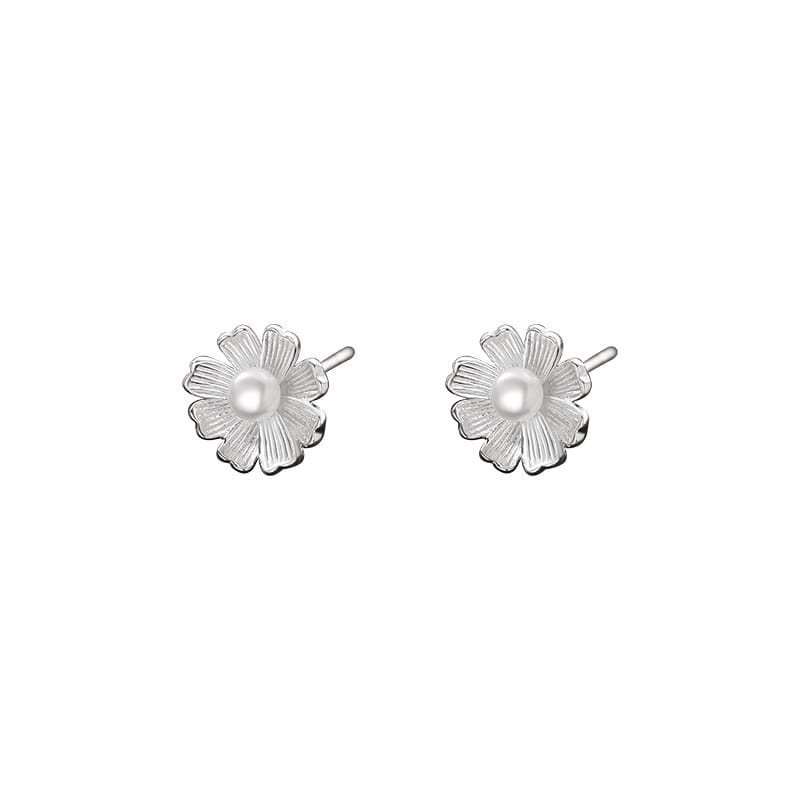 Po S999 Foot Silver French Retro Flower Pearl Earrings Women's New High-end Sense Small Fresh Earrings for Hair