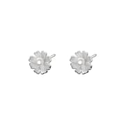 Po S999 Foot Silver French Retro Flower Pearl Earrings Women's New High-end Sense Small Fresh Earrings for Hair