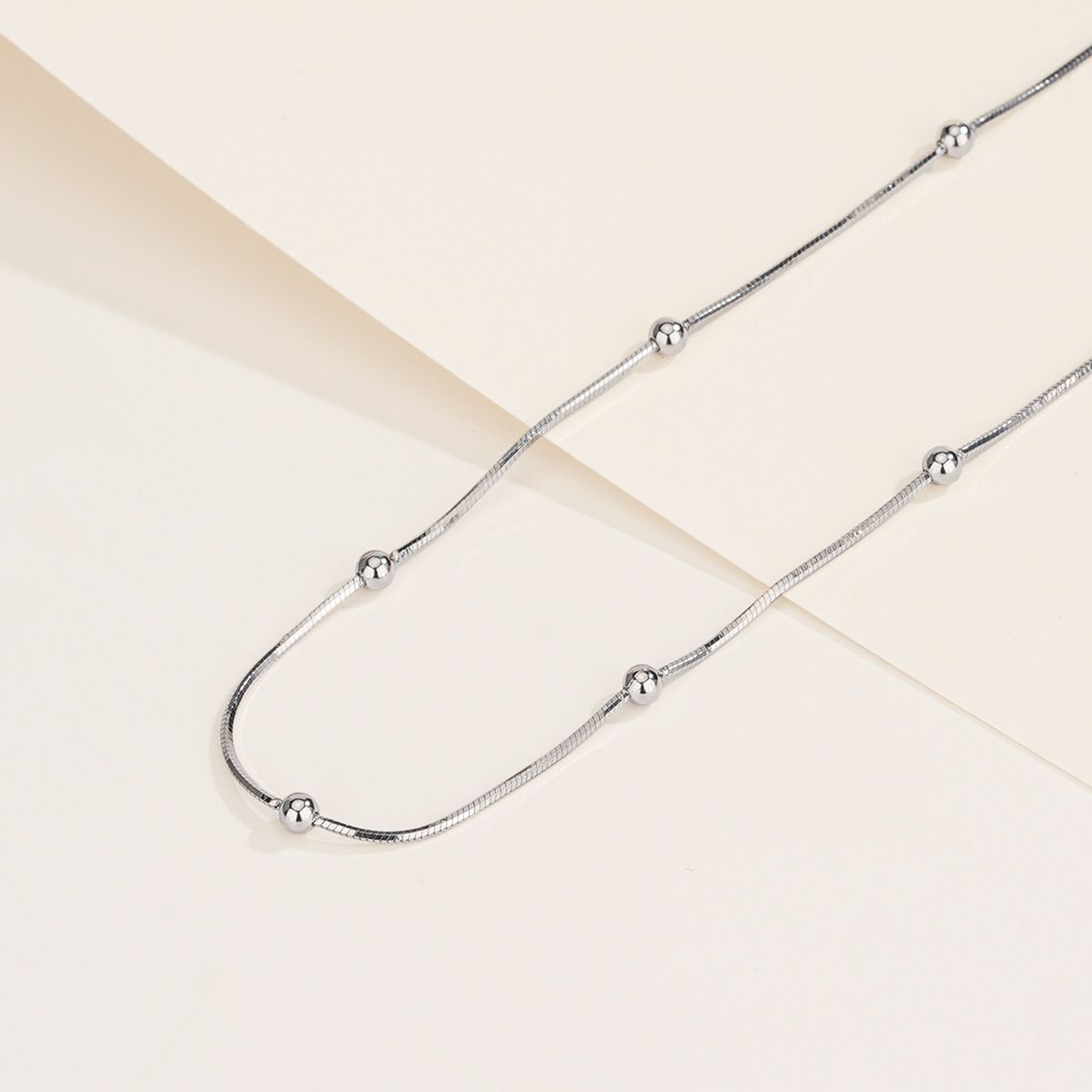 Cross-border Fashion S925 Sterling Silver Round Bead Snake Bone Chain Distinctive Simple Necklace Women's Stacked Short Clavicle Chain