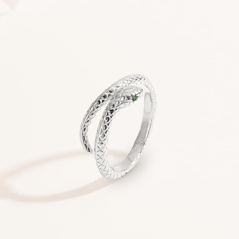Silver Cross-border Fashion Personalized Zodiac Snake Opening Finger Ring Small Spirit Snake Ring Women's Design Sense Ring