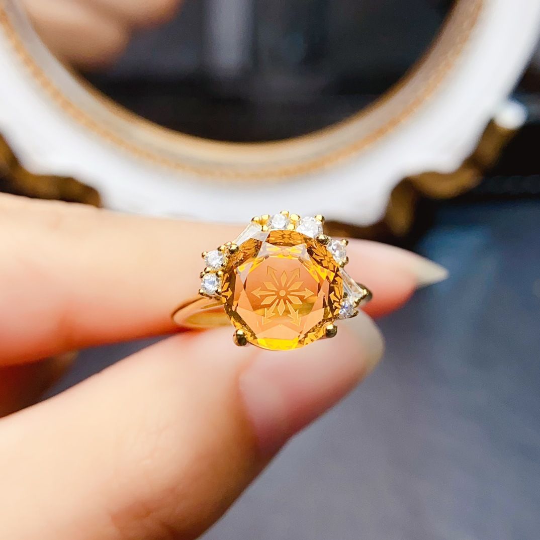 Factory wholesale explosions natural citrine ring S925 silver inlaid main stone 10*10 selling Europe and the United States a generation