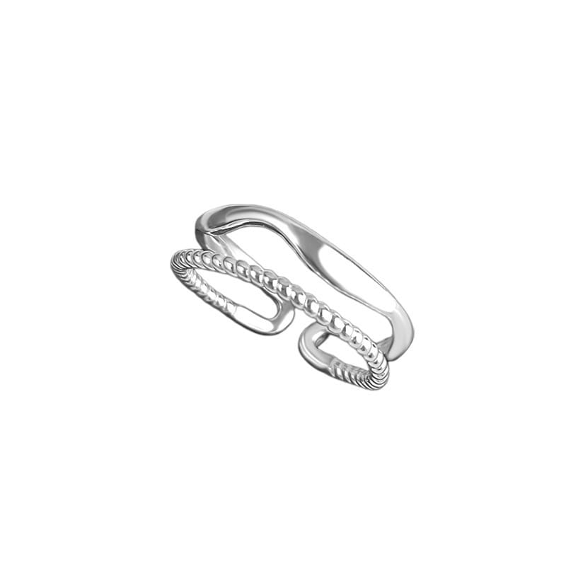 Po S999 Silver Double-layer Ring Women's Temperament Personality High-end Fashion Niche Artistic Simple Hand Decoration