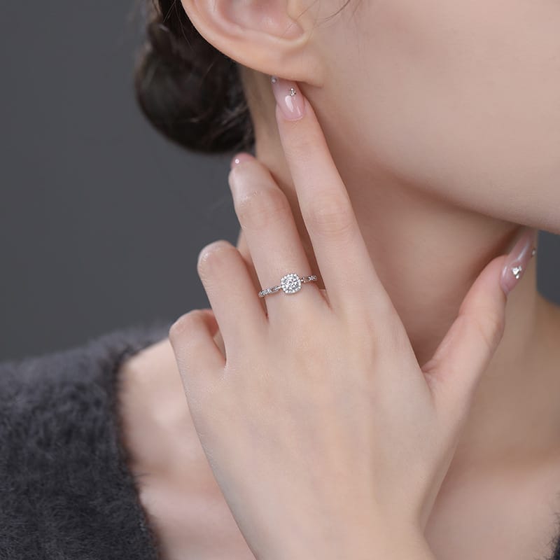 Po 999 Silver Square Zircon Ring Simple Geometric Fashion Commuter Jewelry Temperament Fresh Cross-border Hair