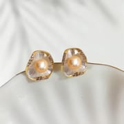 Classical Beauty New Chinese Pearl Zircon Earrings Triangle Flower High-grade Sense New Style Light Luxury All-match Earrings