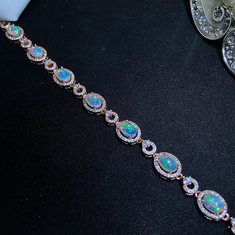 Natural opal bracelet wholesale 925 silver inlaid fashion round drill live for 5*7mm