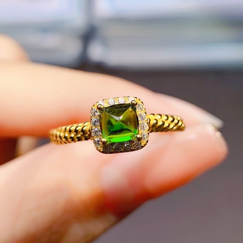 Natural diopside ring S925 silver inlaid main stone 5*5 