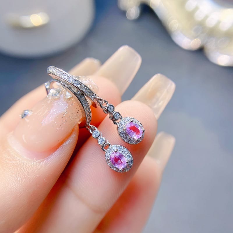Simple Papalacha Natural Powder Sapphire Ear Buckle 925 Silver Ladies Earrings Wholesale Ear Hook Inspection