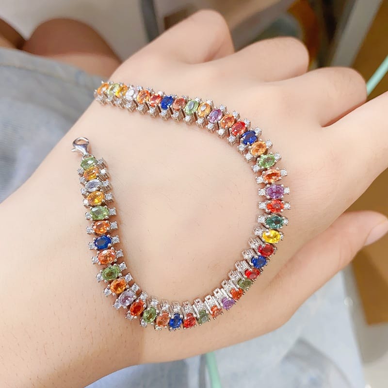 Fashion Jewelry New Simple Light Luxury DIY Inspection Natural Color Sapphire Bracelet 925 Silver Live Supply