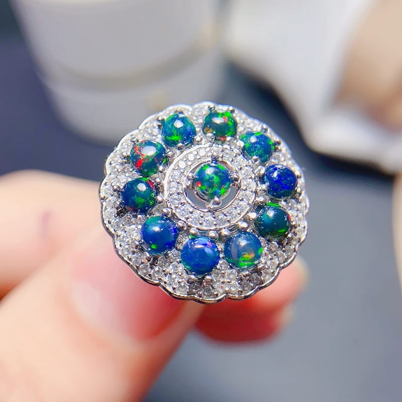 Index Finger Ring Light Luxury Simple Elegant New Natural Black Opal Ring 925 Silver Women's Ring