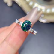 925 Silver Simple Black Opal Women's Ring