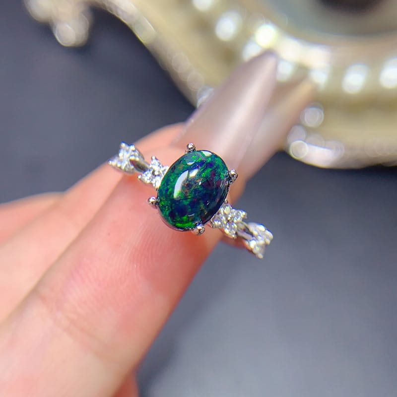 925 Silver Simple Black Opal Women's Ring
