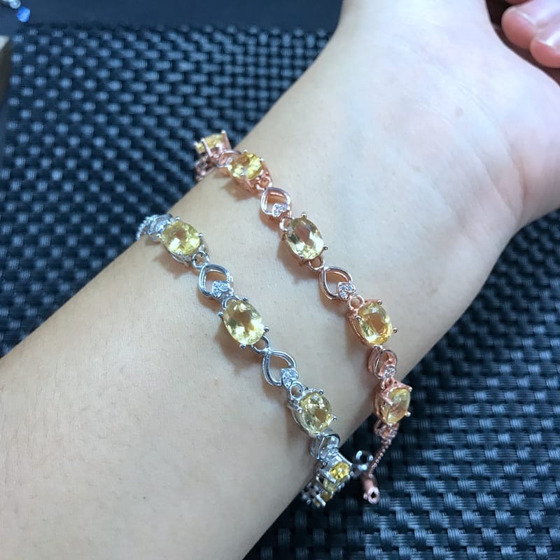 Real photo 925 silver inlaid natural yellow crystal bracelet citrine support re-inspection peer pick up goods