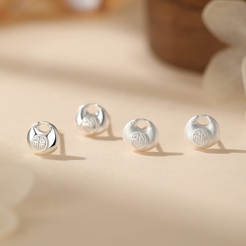 S999 Pure Silver New Chinese-style Fufu Bag Earrings Women's Light Luxury High-end Sense Niche Literary National Style Earrings