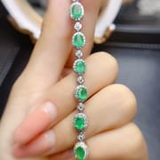 Factory wholesale explosions natural emerald bracelet S925 silver inlaid main stone 4*5 hot Europe and the United States a generation of hair