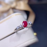 Simple natural old baked ruby 4*6mm ring live 925 silver fashion female ring trembles live