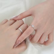 Po 999 Foot Silver Simple Square Zircon Couple's Ring Geometric Fashion Commuter Elegant Fresh Hand Decoration